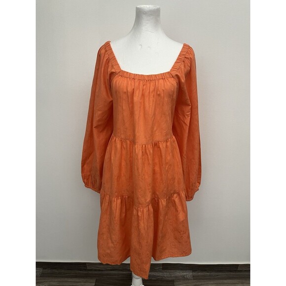 Universal Thread Women’s Tiered Mini Dress Orange Square Neck Size XL W/Pockets - Picture 1 of 12